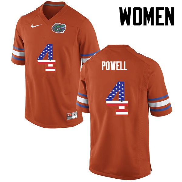 Florida Gators Women #4 Brandon Powell College Football Jersey USA Flag Fashion Orange
